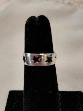 Sterling Silver Celestial Ring - Cut Out Stars Band, Size 4.75